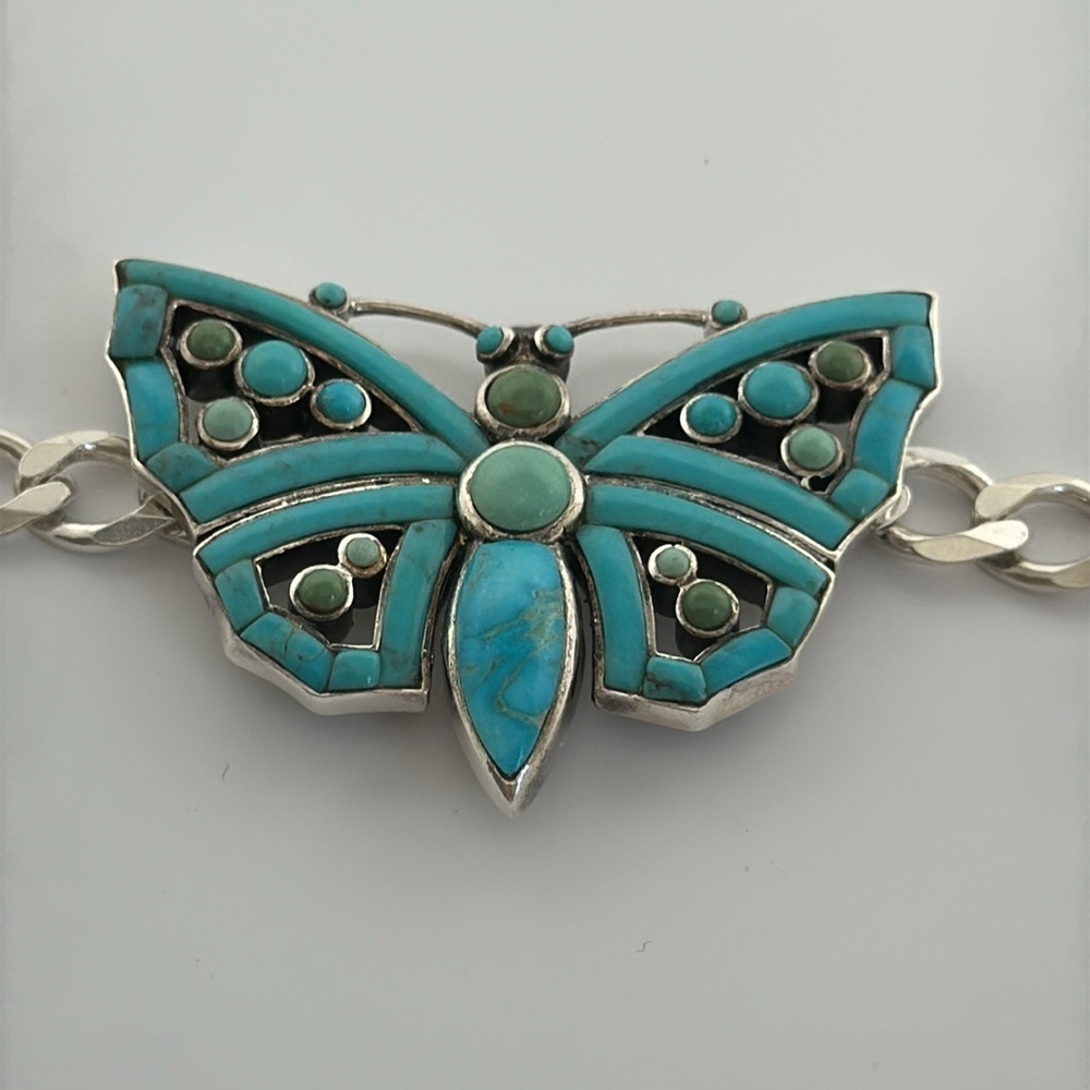 925 silver turquoise butterfly bracelet real stones​